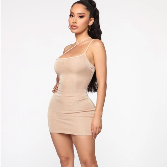 Fashion Nova Dresses & Skirts - NWT FN MINI DRESS GLITTER/SHIMMER NUDE